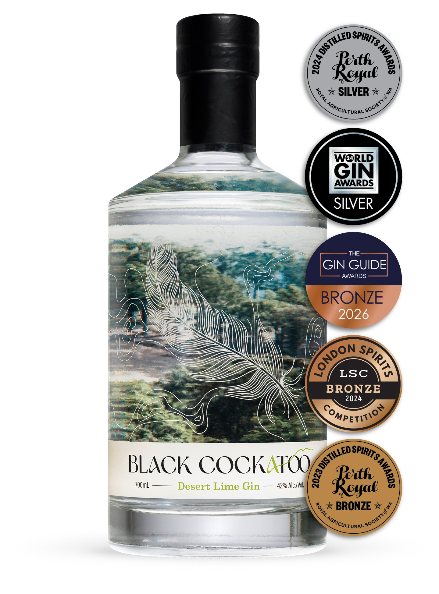 Black Cockatoo Distillery Desert Lime Gin with 5 award medals